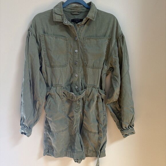 AllSaints Pants - All Saints 0 Jess Long Sleeve Utility Cargo Shorts Jumpsuit Romper Khaki Green